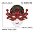 Vintage red rhinestone mask brooch alloy fashion clothing accessory elegant unique jewelry - Antique Gold Hook Red Style (5965-RD)