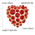Broche coeur en cristal rouge alliage mode strass bijoux pin's cadeau idéal 3.3x3.2cm - Style Forme de Coeur (5957-RD) / Or KC - Rouge