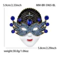 Exquisite blue rhinestone masquerade mask brooch vintage alloy fashion clothing accessories pin - Antique Gold Hook Blue Style (5965-BL)