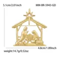 Detailed view of gold Christmas nativity brooch, elegant metal craft, exquisite detail. - Gold (5943-GD)