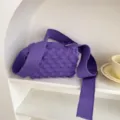 Damen lila gestrickte Umhängetasche lässige einfarbige dicke Riemen Schultertasche chic - Lila
