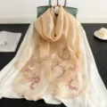 Seide Wolle Blumen bestickter Schal elegante Damen Stola Mode vielseitiger Sonnenschutz - 190cm / Khaki