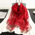 Rote Seide Wolle bestickte Blumen Schal elegante Maulbeerseide Schultertuch vielseitig - 190cm / Rot