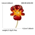 Broche vintage de flor de iris esmaltada en rojo y amarillo, elegante joya de metal. - Estilo Iris Rojo (MM-BR-6058-RD)