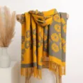 Dicker warmer wendbarer Blumen Schal Winter Strick Tuch mit Fransen für Damen - Gelb