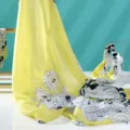 Lemon yellow floral print oversized silk scarf women fashion lightweight summer sun protection shawl - SJT-7