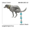 Detailansicht der kreativen Vintage Silber Hund Brosche mit blauen Kristallherz Anhängern. - Süßer Hunde-Stil (BR5907) / Grau (Antikes Zinn)