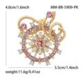 Detailed rhinestone ship wheel brooch, alloy gold-tone metal with pink and purple crystal stones. - KC Gold Anchor Helm Style (BR5909-PK) / Pink Rhinestone