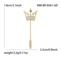 Vista dettagliata spilla corona dorata, accenti di strass scintillanti, accessorio chic. - Stile Corona (BR8561-GD) / Oro
