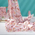 Pink geometric print 3-piece sun protection scarf, hair band and summer beach shawl set. - SJT-4