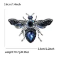 Detailed view of the crystal rhinestone bee brooch showing precise dimensions and quality alloy. - Antique Silver Eco Blue (Blue Rhinestone 4671-BL)
