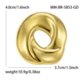 Fashion stainless steel twisted round brooch pin elegant geometric clothing accessory 4cm - Gold