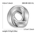 Stainless steel circular twisted brooch for men and women fashion clothing accessory. - Silver