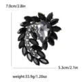Vintage alloy rhinestone brooch for women, elegant black crystal flower leaf lapel pin. - Black
