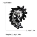 Vintage black crystal rhinestone leaf brooch pin, elegant fashion alloy suit accessory. - Gun Black