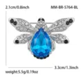 Elegant alloy crystal bee brooch featuring a blue teardrop stone and sparkling rhinestones. - Blue