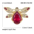 Elegant alloy rhinestone bee brooch with red teardrop crystal, chic fashion apparel pin. - Rose Red