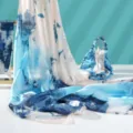 Blue tie-dye scarf shawl headband three-piece set, summer beach cover-up and stylish sun protection. - SJT-9