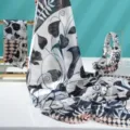 Printed botanical scarf and headband three-piece set, stylish summer beach sun protection accessory. - SJT-10