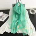 Luxury Green Silk Wool Scarf Gold Stripe Women Shawl Fall Winter Elegant Fashion New - Light Green
