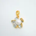 Close up of pearl flower pendant with shiny crystal and gold tone details for necklace. - Flower-Large-Pendant (Freshwater Pearl) / Without Chain