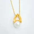 Elegant gold plated pearl pendant necklace detail featuring niche design geometric arch mount. - Pendant Only (Without Chain) - Gold (Artificial Pearl)