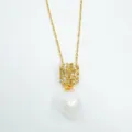 Exquisite gold-plated crystal block pendant necklace with a lovely dangling white pearl. - Pendant Only-Freshwater Pearl (Without Chain) / Gold