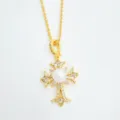 Gold-plated cross necklace with pearl and zirconia, French retro style women's pendant jewelry. - Pendant Only (No Chain) / Faux Pearl / Gold