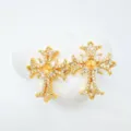 Retro micro-inlaid zircon cross gold-plated detail view, elegant luxury jewelry design. - Stud Earrings / Empty Setting / Gold
