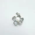 Charming pearl flower pendant necklace detail, elegant silver tone metal with sparkling cubic zirconia. - Flower-Small-Silver-Pendant (Artificial Pearl) / Without Chain