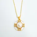 Exquisite gold-plated pendant necklace featuring a central pearl, mother of pearl and zircona. - White Shell Pendant - Gold / Natural Pearl (Without Chain)