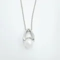 Elegant silver-tone metal and white pearl pendant necklace detail shot, niche fashion design. - Pendant - Silver (Acrylic Bead - Without Chain)