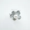 Silver tone pearl flower ring with sparkling zircon details elegant jewelry accessory detail shot - Flower-Small-Ring-Silver (Artificial Pearl) / Ring