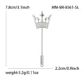 Elegante spilla a corona argento per donne, spillina con strass lucidi e dimensioni. - Stile Corona (BR8561-SL) / Argento