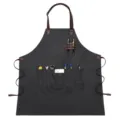 Durable canvas multi-pocket work apron with leather straps for gardeners and baristas style. - Black