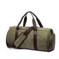 Canvas duffel bag for men and women, vintage green travel shoulder bag with shoe compartment. - Army Green