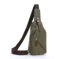 Men's casual washed canvas sling bag crossbody chest daypack in army green with brown strap. - Army Green