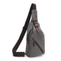 Mens canvas sling bag casual chest crossbody daypack with leather strap for outdoor use - Gray