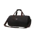 Black canvas travel duffel bag with brown straps, waterproof gym bag for men and women - Black (Large)