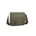 Army Green Canvas Messenger Bag, Casual Shoulder Bag with Brown Leather Straps for Daily Use - 15 Inch / Army Green