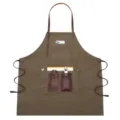 Heavy duty brown canvas work apron with leather pockets, adjustable straps, ideal for gardeners. - Army Green