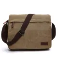 Khaki canvas messenger bag for men, casual crossbody shoulder bag with adjustable brown strap. - M / Khaki