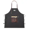 Canvas multi-pocket work apron with leather straps, ideal for gardeners and electricians. - Black