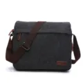 Men canvas messenger shoulder bag casual crossbody computer bag stylish retro dark grey - M / Black