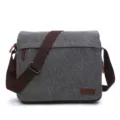Casual canvas messenger bag for men, stylish grey cross body shoulder bag with strap. - M / Gray