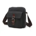 Casual canvas shoulder bag for women, retro messenger crossbody bag with brown leather details. - Black