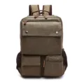 Men's vintage military green canvas backpack with multiple pockets and durable leather accents. - Army Green