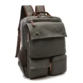 Men large capacity canvas backpack retro casual multi-pocket travel school daypack grey - Gray