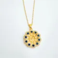 Goldene Blumen Anhänger Halskette mit blauen und weißen Steinen schickem DIY Schmuck - Anhänger Ohne Kette (Leere Fassung) / Gold