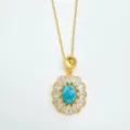 Vintage Türkis Zirkon Anhänger Halskette, elegantes floral Design vergoldet Schmuck. - Nur Anhänger (Ohne Kette) / Leere Fassung / Gold